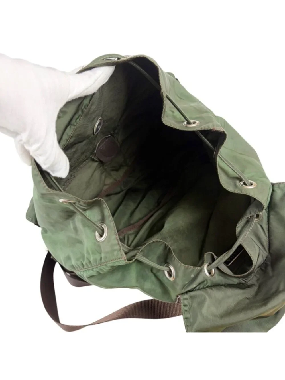 Prada Triangle Logo Backpack Tessuto Nylon Khaki Green